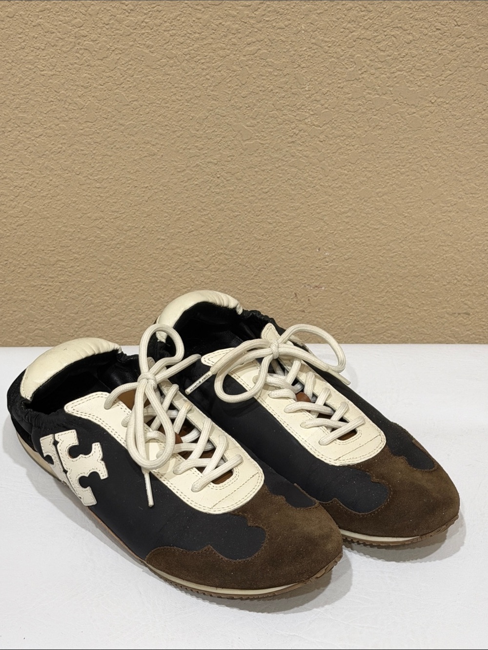 Tory Burch Black, Cream & Brown Women's Casual Lace-Up Sneakers